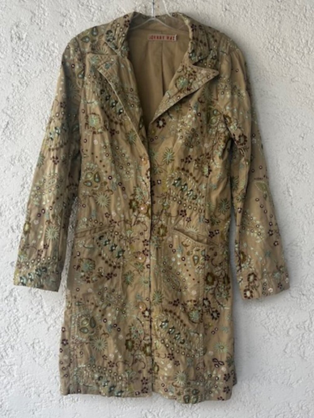 Johnny Was Green Floral Embroidered Cotton Jacket